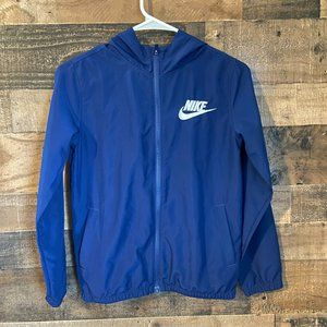 Nike Windbreaker Jacket Boy's Blue Full Zip Hooded Size M